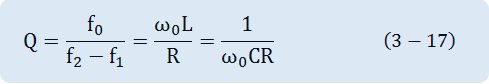 Q= f_0/(f_2-f_1 )=(Ω_0 L)/R=1/(Ω_0 CR)   