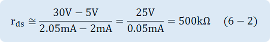 r_ds≅(30V-5V)/(2.05mA-2mA)=25V/0.05mA=500kΩ 