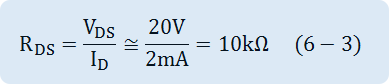 R_DS=V_DS/I_D ≅20V/2mA=10kΩ   